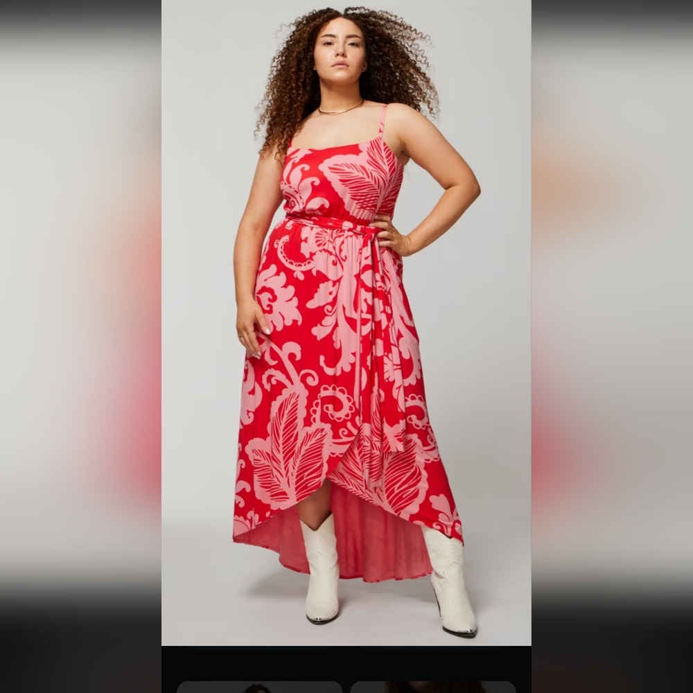 Pink and red floral "Hawaiian" print dress